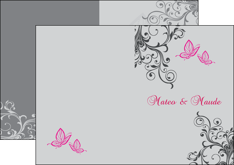 personnaliser modele de depliant 2 volets  4 pages  part de mariage floral gris carte de mariage en fleur MLIG14973