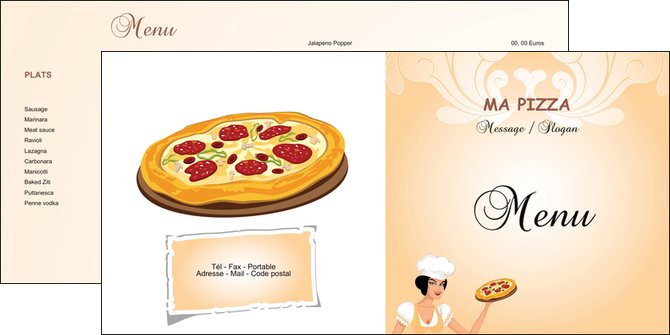 exemple depliant 2 volets  4 pages  pizzeria et restaurant italien pizza portions de pizza plateau de pizza MIDLU18391