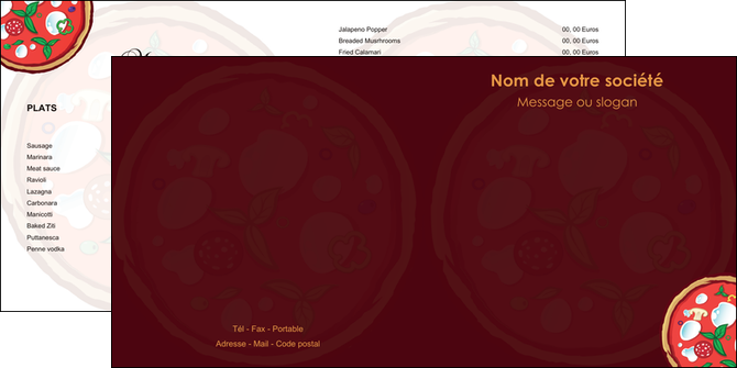 modele depliant 2 volets  4 pages  pizzeria et restaurant italien pizza plateau plateau de pizza MIDLU19657