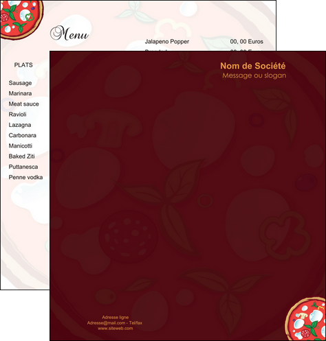 creation graphique en ligne depliant 2 volets  4 pages  pizzeria et restaurant italien pizza plateau plateau de pizza MIDLU19669