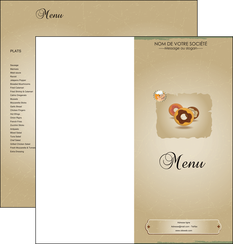 personnaliser modele de depliant 2 volets  4 pages  creperie et glacier donut donut aux chocolats patisserie MIDLU20113