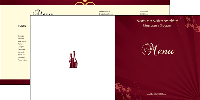 personnaliser modele de depliant 2 volets  4 pages  vin commerce et producteur vin bouteille de vin verres de vin MIDBE20369