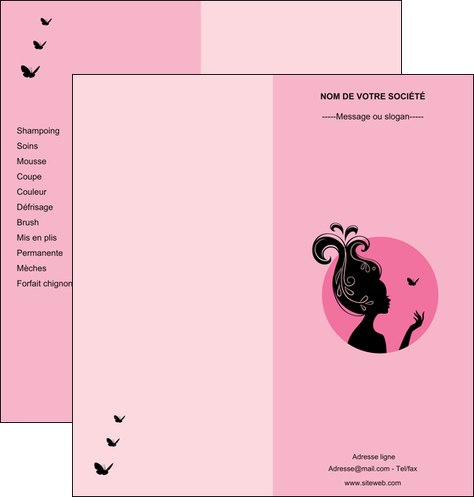 faire depliant 2 volets  4 pages  cosmetique coiffure coiffeur coiffeuse MIDBE21149
