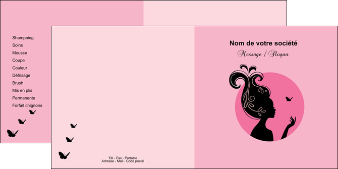 exemple depliant 2 volets  4 pages  cosmetique coiffure coiffeur coiffeuse MIDBE21157