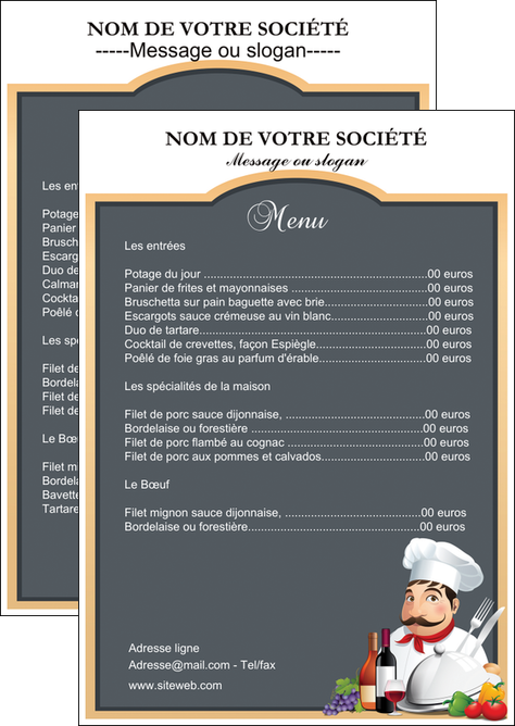 realiser flyers metiers de la cuisine menu restaurant restaurant francais MID26413