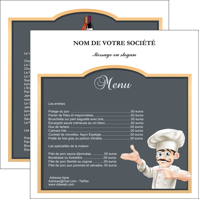 personnaliser maquette flyers metiers de la cuisine menu restaurant restaurant francais MIDBE26643
