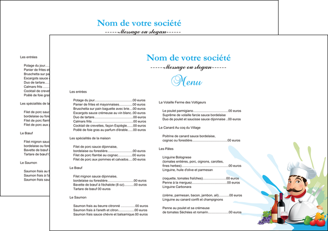 impression set de table metiers de la cuisine menu restaurant restaurant francais MIDLU26933