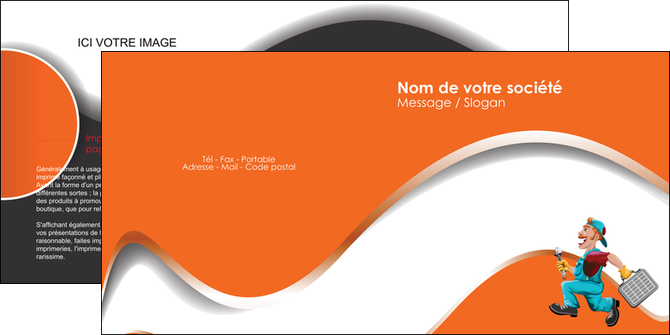 maquette en ligne a personnaliser depliant 2 volets  4 pages  plomberie travail travailleur casquette MIDBE29587