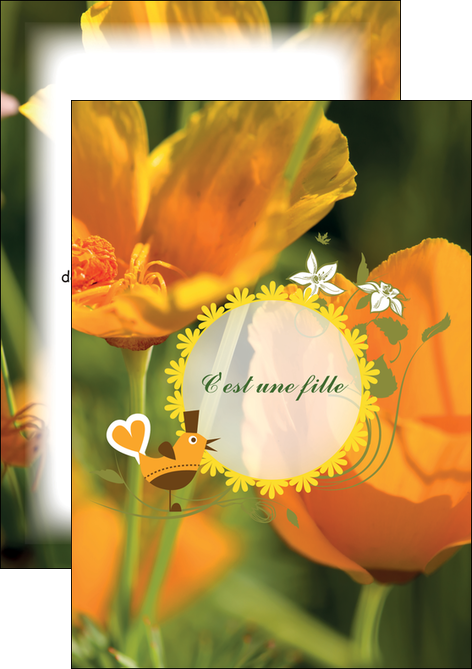 imprimer flyers fleurs faire part de naissance jaune MIDBE36013