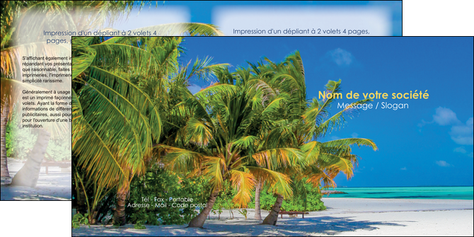 faire modele a imprimer depliant 2 volets  4 pages  paysage plage cocotier sable MIDBE37717