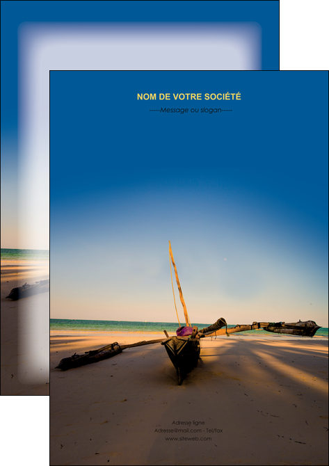 personnaliser maquette flyers paysage pirogue plage mer MIDBE39337