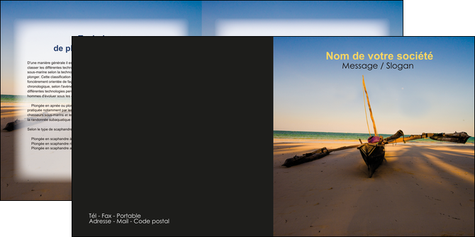 modele en ligne depliant 2 volets  4 pages  paysage pirogue plage mer MIDBE39341