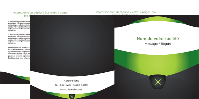 faire modele a imprimer depliant 2 volets  4 pages  gris vert fond MIDBE64031